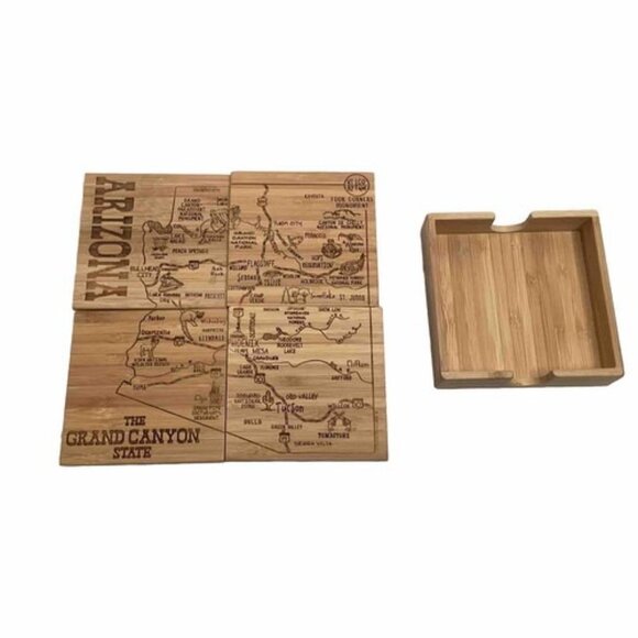 Wooden Coaster Set Of 4 Arizona Unique Puzzle Map Grand Canyon 4”  Coasters - Picture 3 of 4